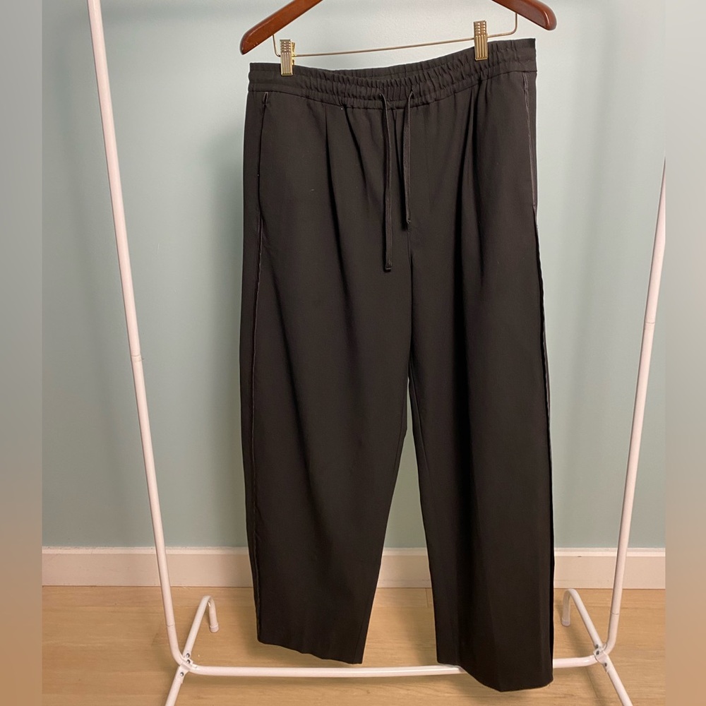 Zara Men's Black Wide Leg Pant with Drawstring